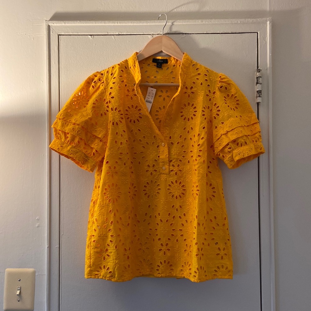 NWT J. Crew puff sleeve eyelet top